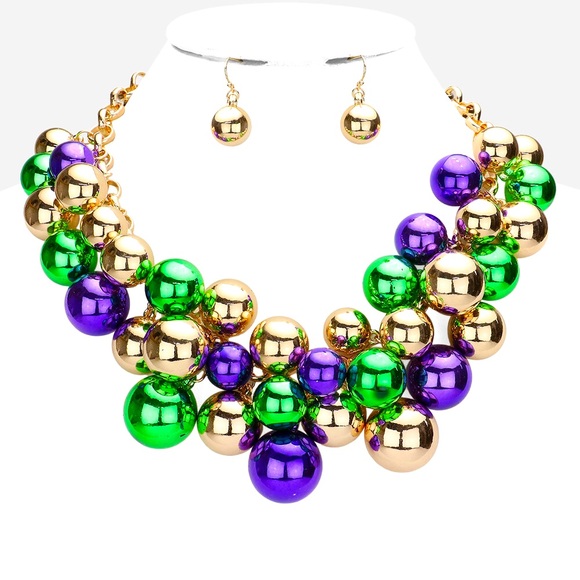 Mardi Gras Chunky Metal Ball Statement Necklace - Picture 1 of 2